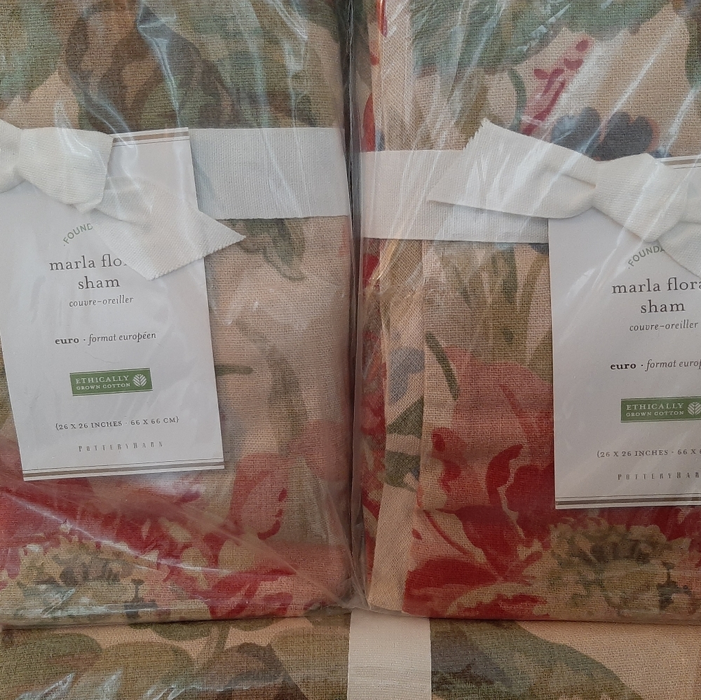 Pottery Barn King Marla Floral Linen Cotton Blend Duvet Cover & 2 Euro Shams - Picture 3 of 8